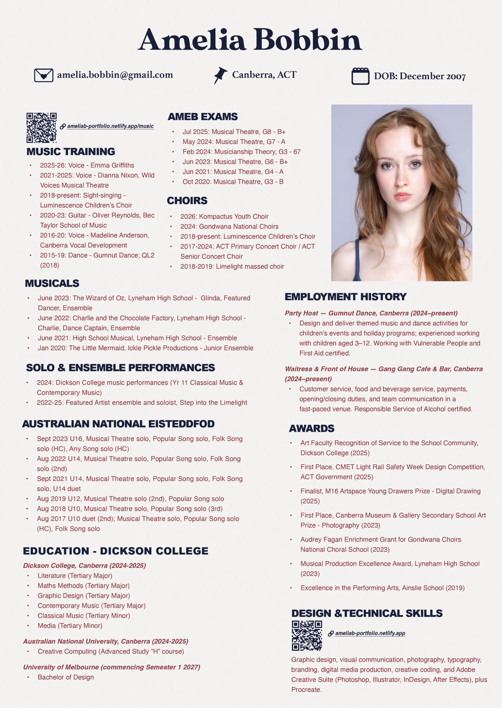 Amelia Bobbin Music CV