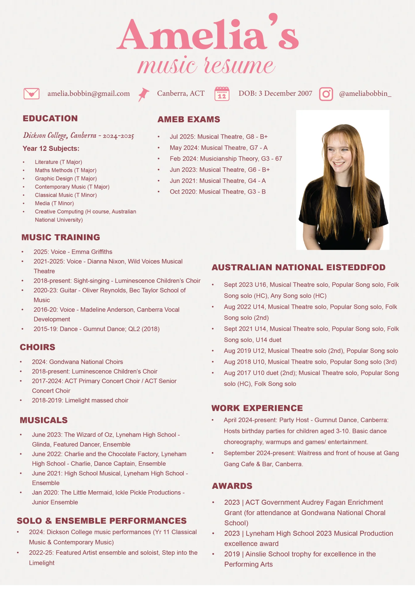 Amelia Bobbin Music CV