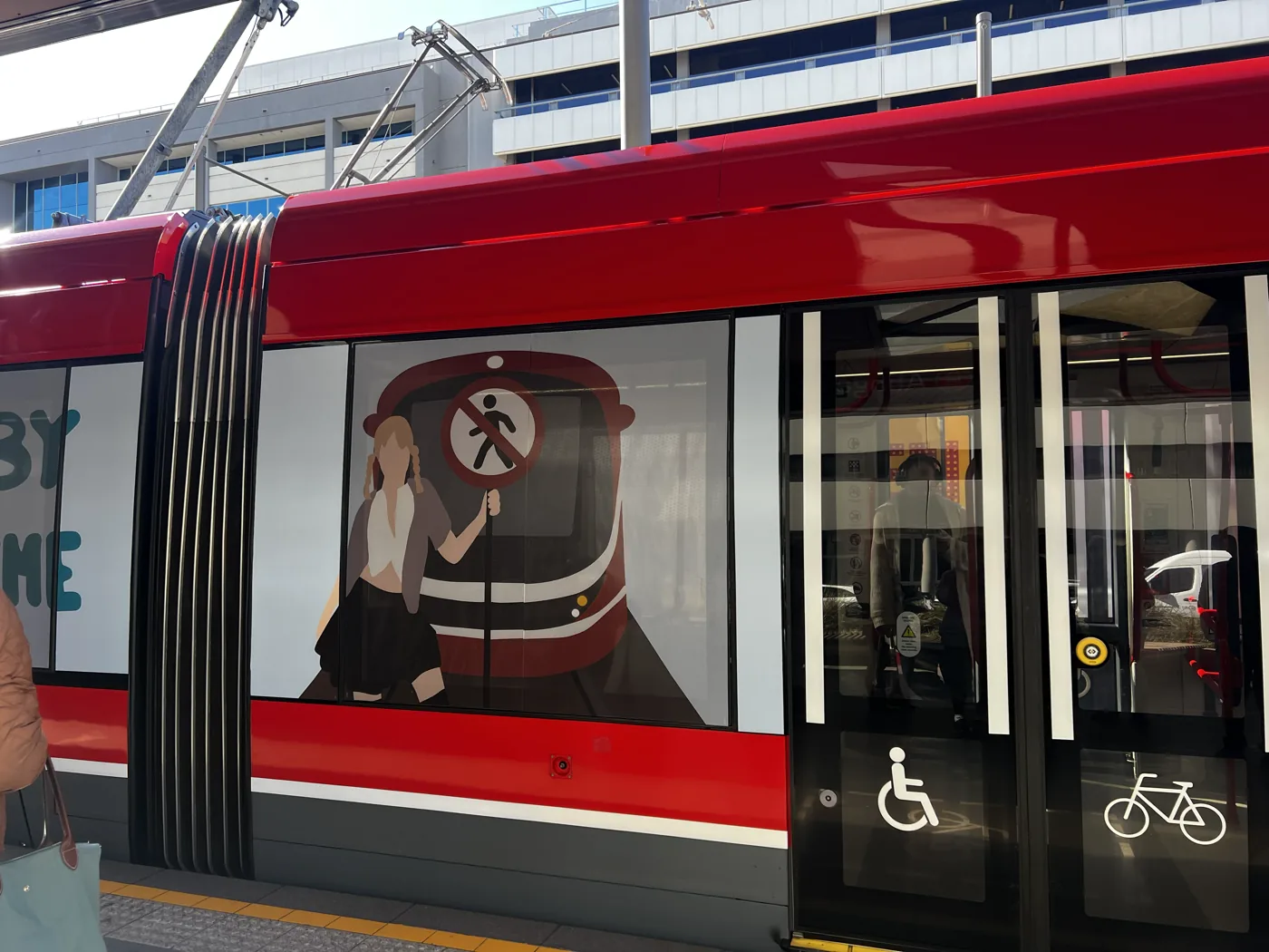Wrap panels on the tram